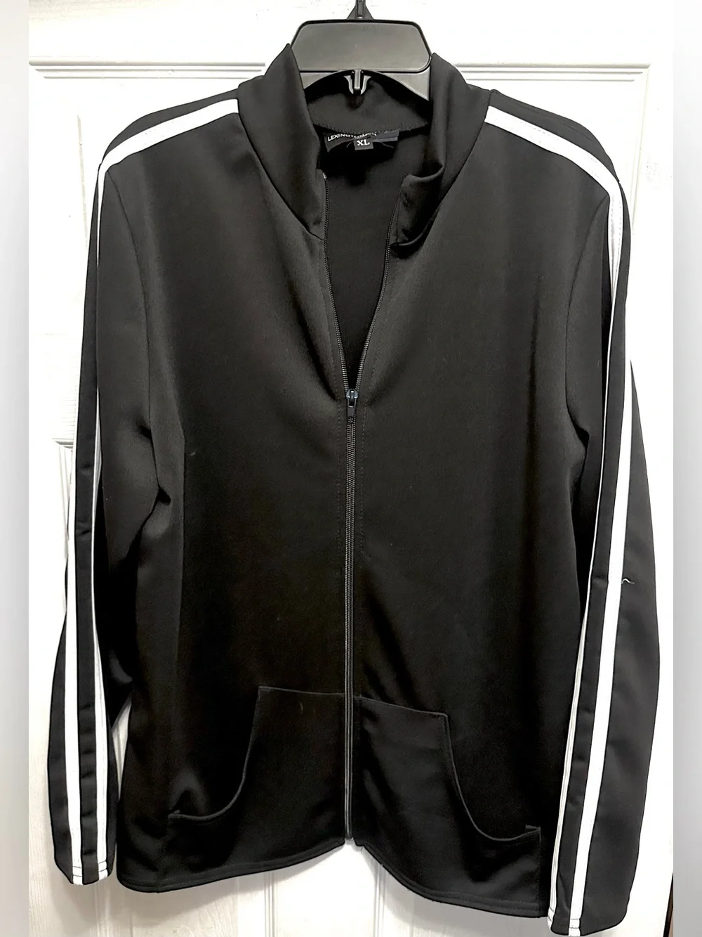 Men's Black Track Bomber Jacket with White Stripes